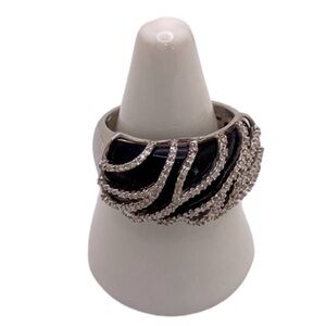 Vintage VTG JWBR Black Stone & Crystals Sterling Silver 925 Chunky Ring